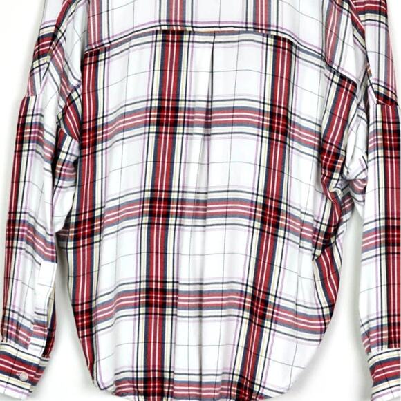 Lou and Grey Size XS V Neck Surplice Wrap Blouse Plaid White Red - Picture 8 of 11